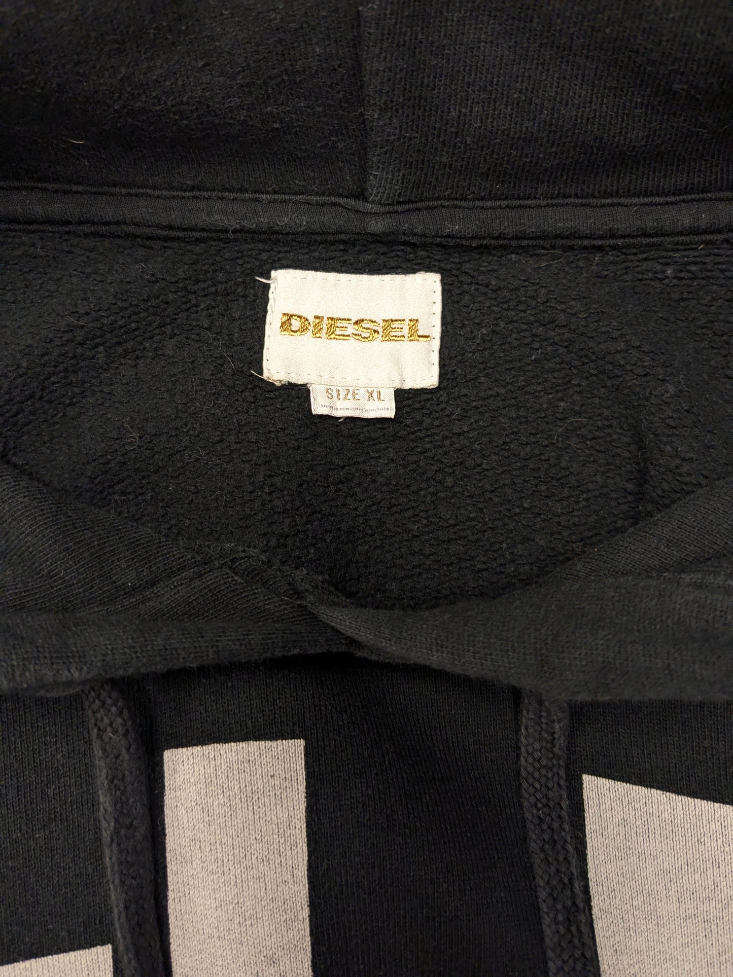 Diesel hoodie. Zwart Beige letter print. Maat XL.