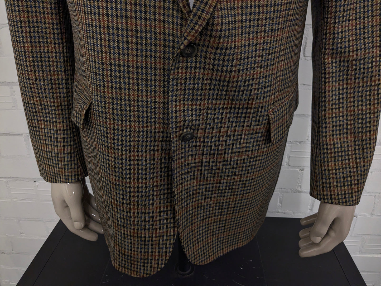 Eduard Dressler colbert. Groen Bruin Blauw Zwart geblokt. Maat 54 / L.