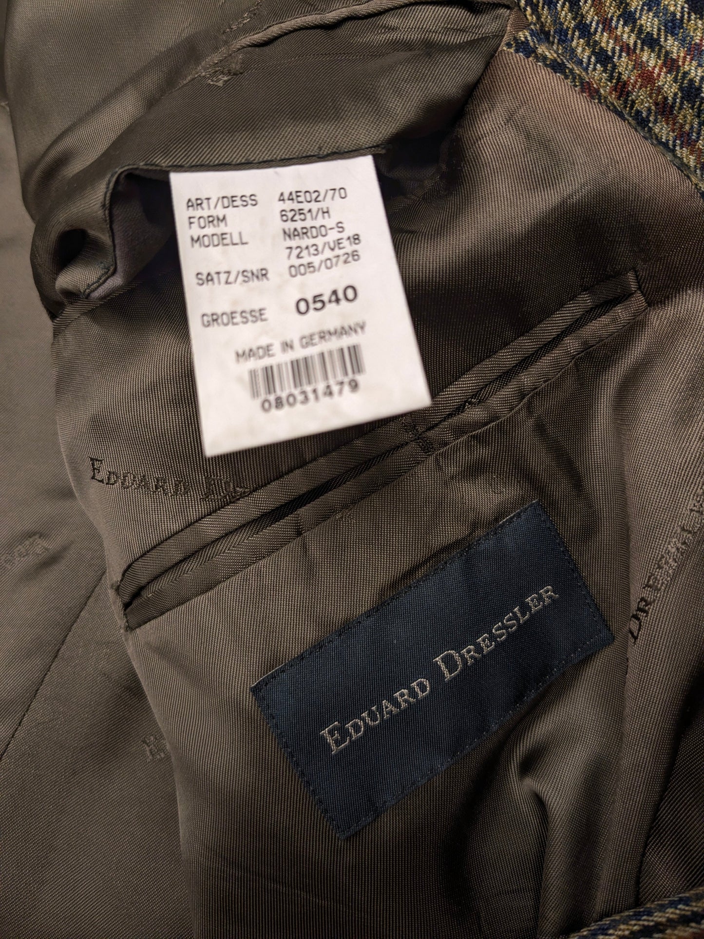 Eduard Dressler colbert. Groen Bruin Blauw Zwart geblokt. Maat 54 / L.