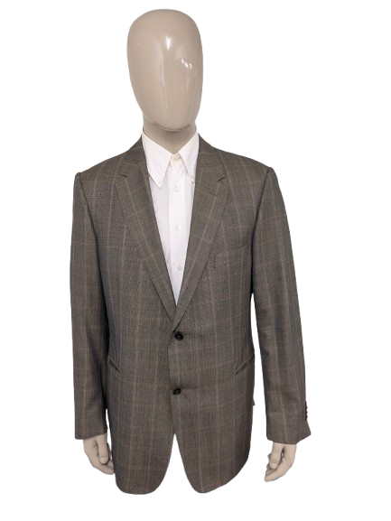 Burberry Wollen /Zijden colbert. Bruin Grijs motief. Maat 56 / XL. 85% Wol & 15% Zijde.