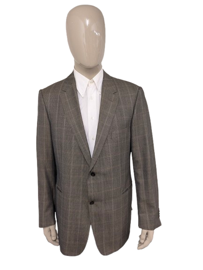 Burberry Wollen /Zijden colbert. Bruin Grijs motief. Maat 56 / XL. 85% Wol & 15% Zijde.