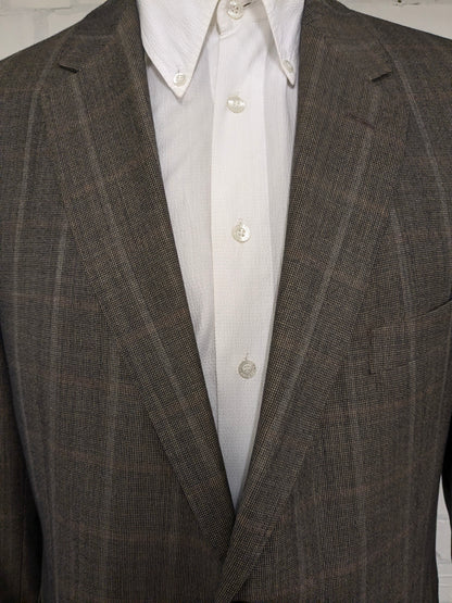 Burberry Wollen /Zijden colbert. Bruin Grijs motief. Maat 56 / XL. 85% Wol & 15% Zijde.