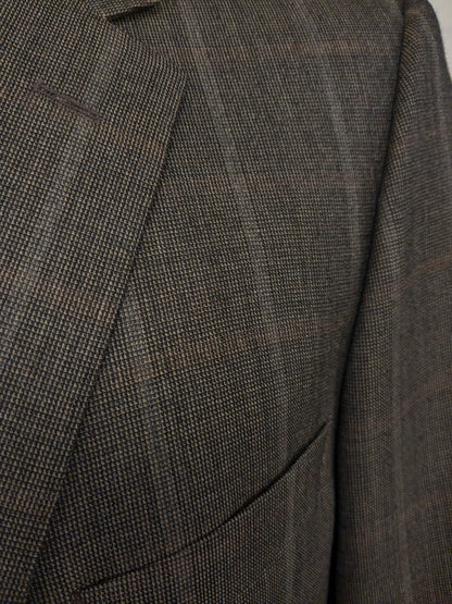 Burberry Wollen /Zijden colbert. Bruin Grijs motief. Maat 56 / XL. 85% Wol & 15% Zijde.