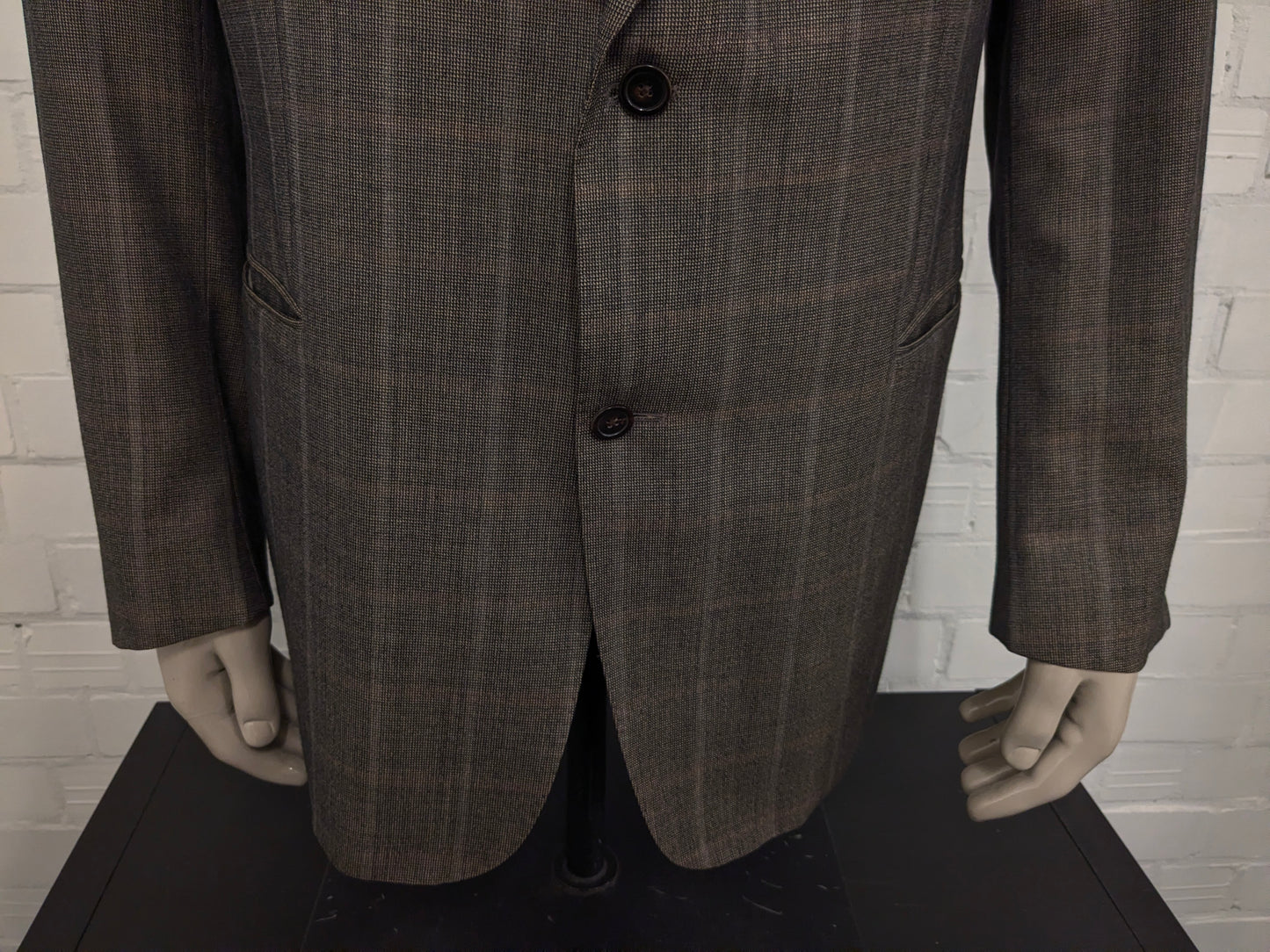 Burberry Wollen /Zijden colbert. Bruin Grijs motief. Maat 56 / XL. 85% Wol & 15% Zijde.