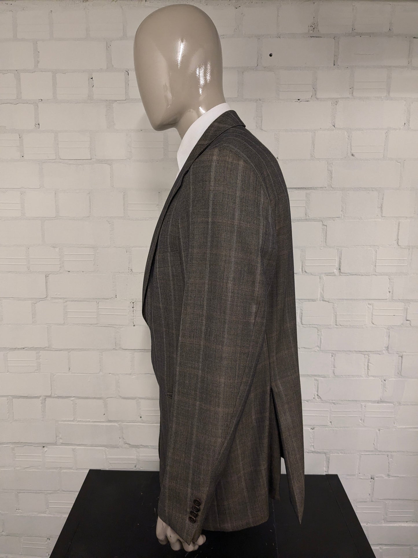 Burberry Wollen /Zijden colbert. Bruin Grijs motief. Maat 56 / XL. 85% Wol & 15% Zijde.