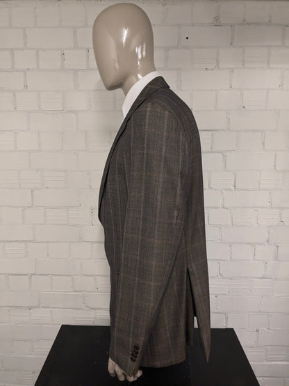 Burberry Wollen /Zijden colbert. Bruin Grijs motief. Maat 56 / XL. 85% Wol & 15% Zijde.