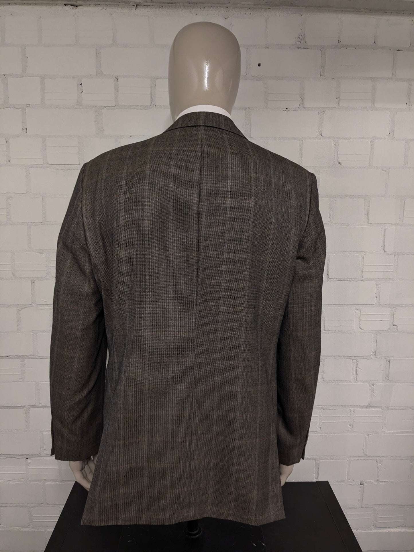 Burberry Wollen /Zijden colbert. Bruin Grijs motief. Maat 56 / XL. 85% Wol & 15% Zijde.