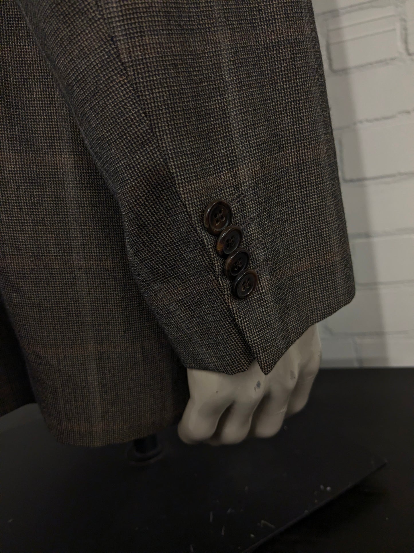 Burberry Wollen /Zijden colbert. Bruin Grijs motief. Maat 56 / XL. 85% Wol & 15% Zijde.