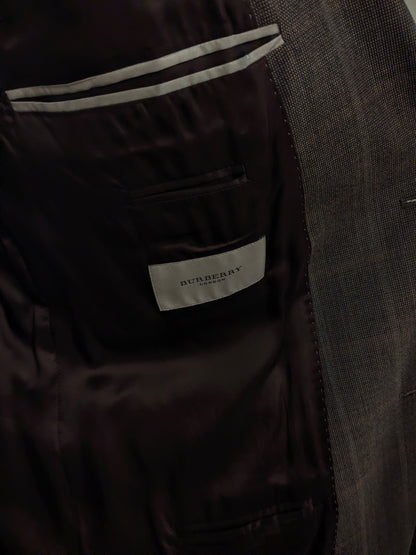 Burberry Wollen /Zijden colbert. Bruin Grijs motief. Maat 56 / XL. 85% Wol & 15% Zijde.