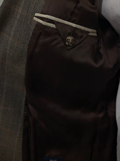 Burberry Wollen /Zijden colbert. Bruin Grijs motief. Maat 56 / XL. 85% Wol & 15% Zijde.