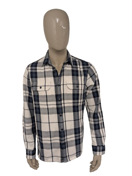 Anti Blue Flanellen overhemd. Wit Blauw geruit. Maat XL.