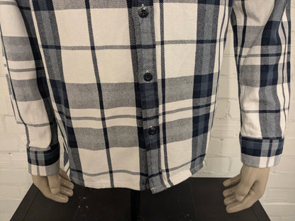 Anti Blue Flanellen overhemd. Wit Blauw geruit. Maat XL.