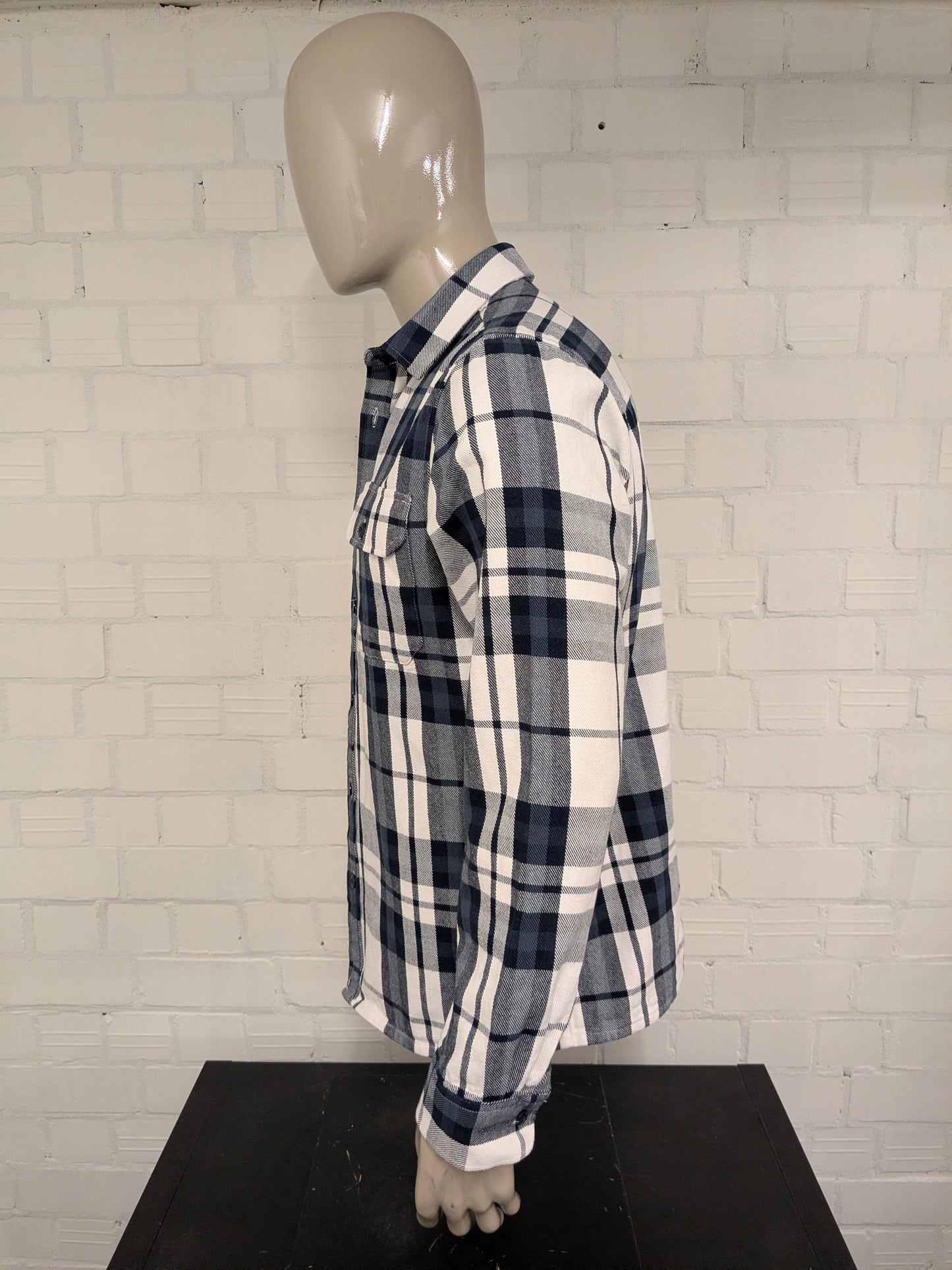 Anti Blue Flanellen overhemd. Wit Blauw geruit. Maat XL.