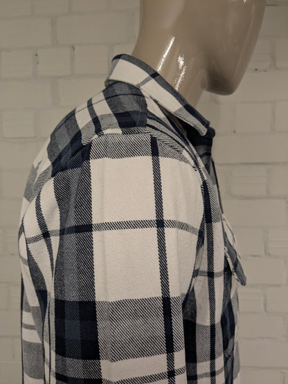 Anti Blue Flanellen overhemd. Wit Blauw geruit. Maat XL.