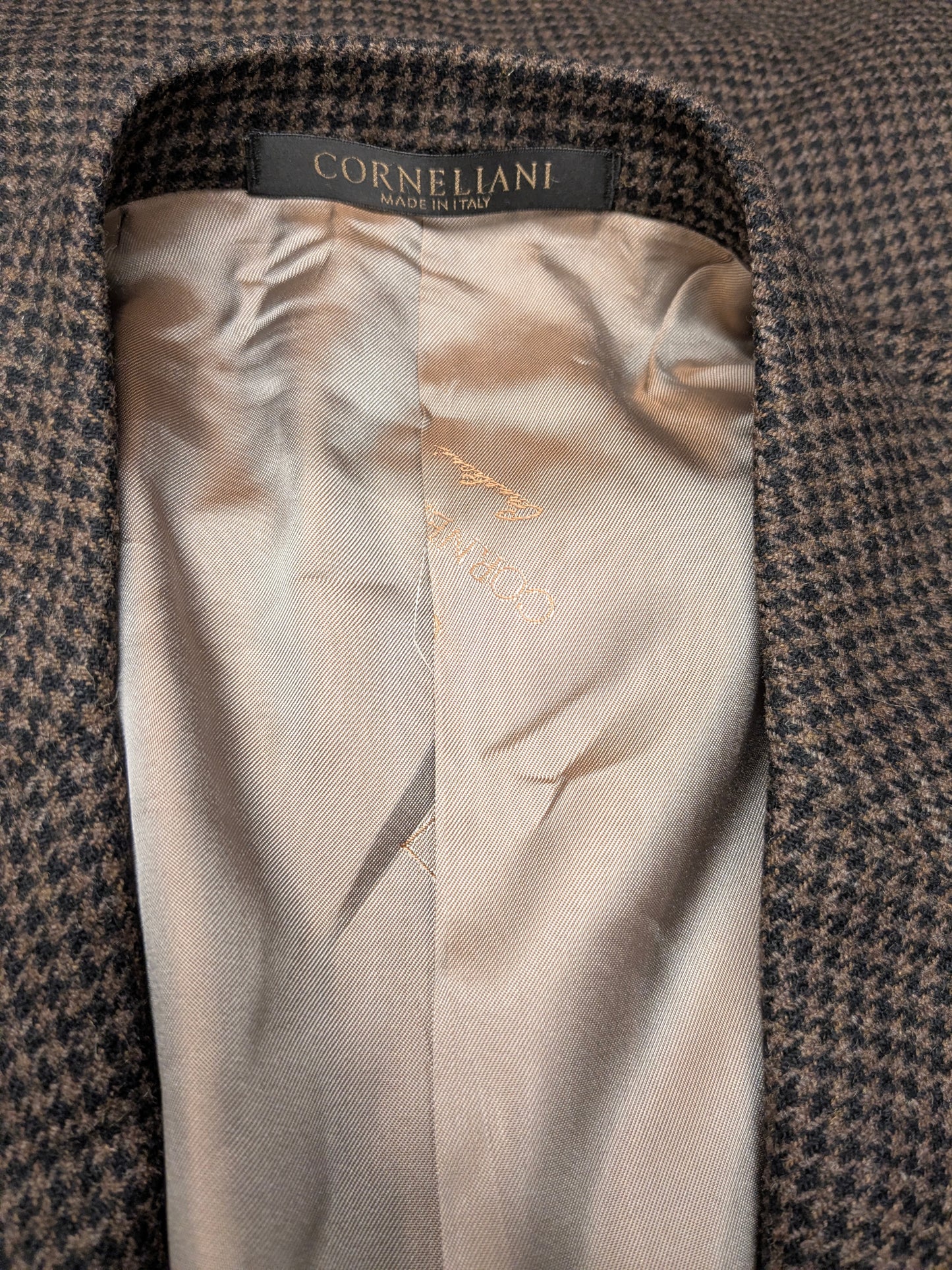 Corneliani Cashmere / Wollen colbert. Bruin motief. Maat 52 / L.