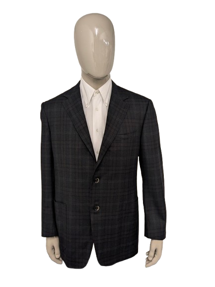 Veste en laine Canali – à carreaux marron/gris/bleu foncé – taille 54/L