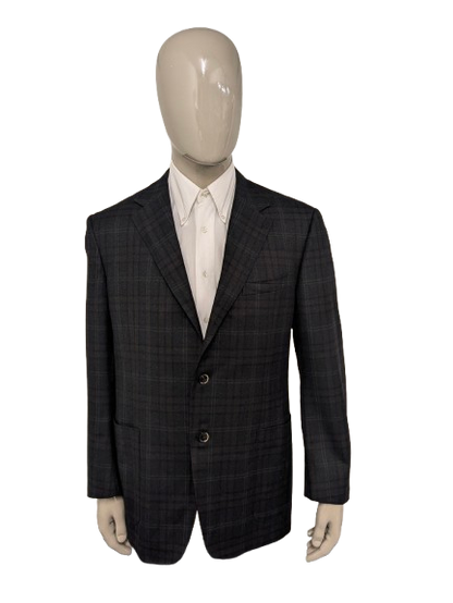 Canali Wollen colbert. Bruin Grijs Donker Blauw geruit. Maat 54 / L.