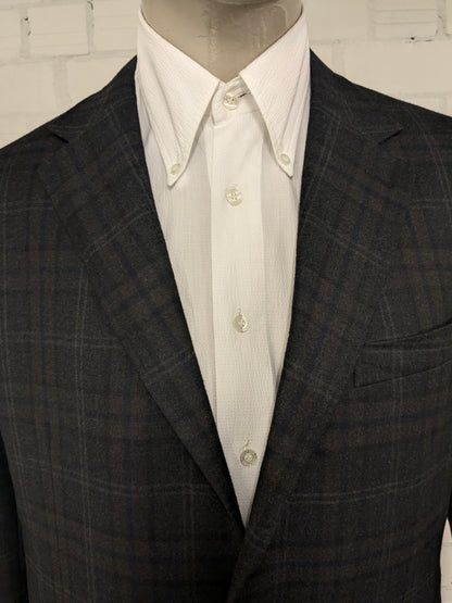 Canali Wollen colbert. Bruin Grijs Donker Blauw geruit. Maat 54 / L.