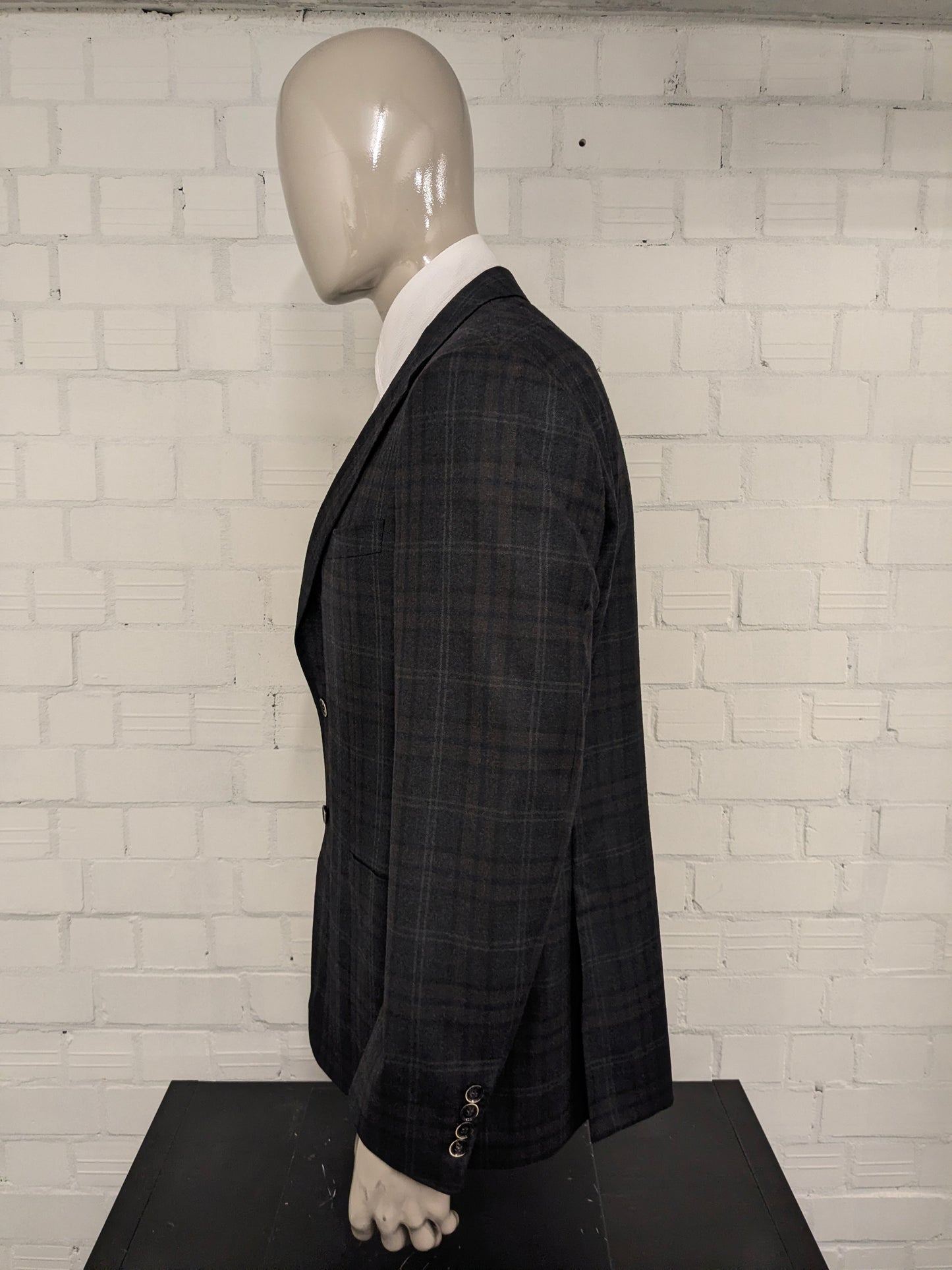 Canali Wollen colbert. Bruin Grijs Donker Blauw geruit. Maat 54 / L.