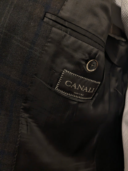 Canali Wollen colbert. Bruin Grijs Donker Blauw geruit. Maat 54 / L.