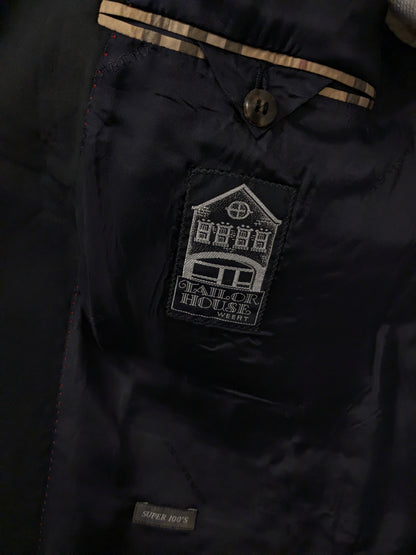 Vintage Burberry Wollen colbert. Donker Blauw met goudkleurige mooie knopen. Maat 27 (54/L).