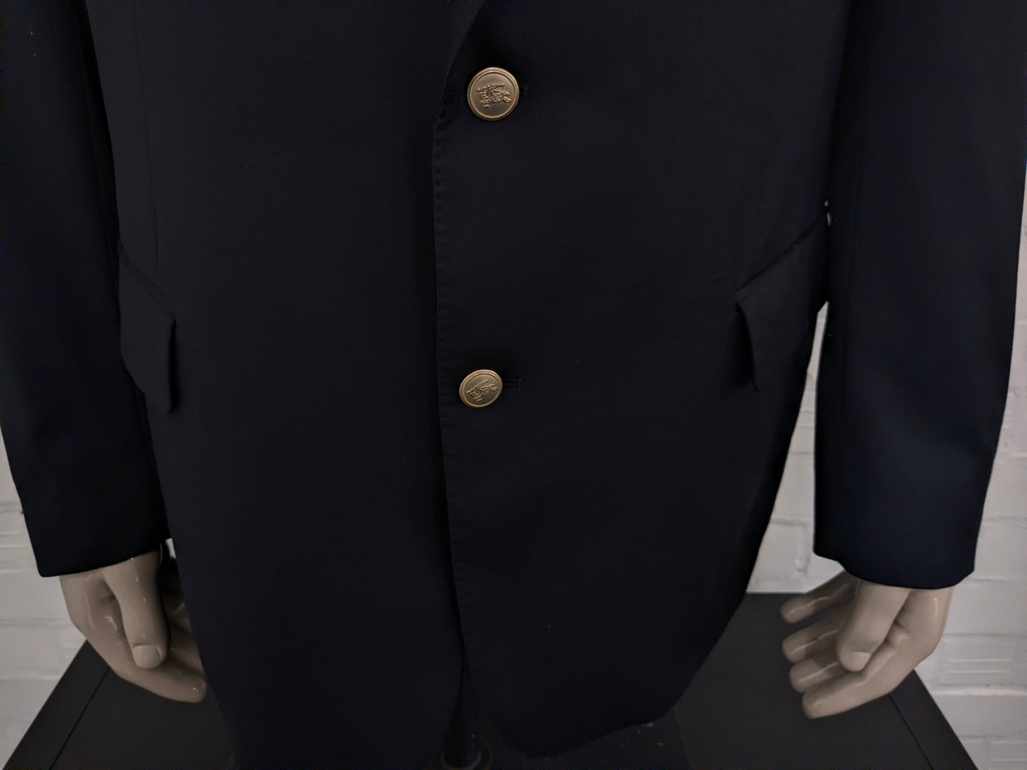 Vintage Burberry Wollen colbert. Super 100's. Zwart gekleurd. Maat 56 / XL.