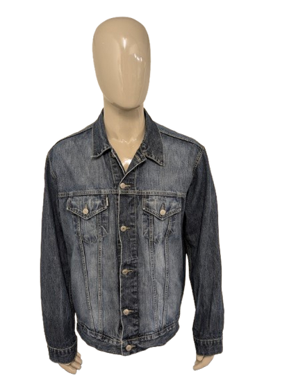 Vintage One Way jeans- spijker jack. Blauw gekleurd. Maat 2XL / XXL.