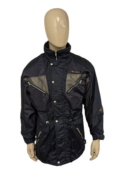 Vintage mittellanger Sport-Wintermantel. Blau, Grau, Lila gefärbt. Größe L.