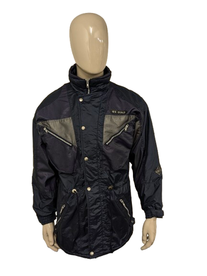 Vintage mittellanger Sport-Wintermantel. Blau, Grau, Lila gefärbt. Größe L.