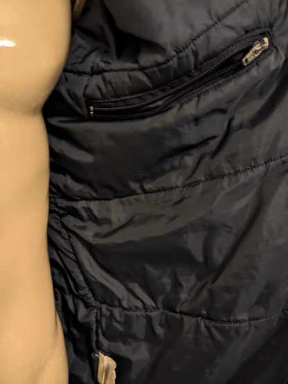 Vintage mittellanger Sport-Wintermantel. Blau, Grau, Lila gefärbt. Größe L.