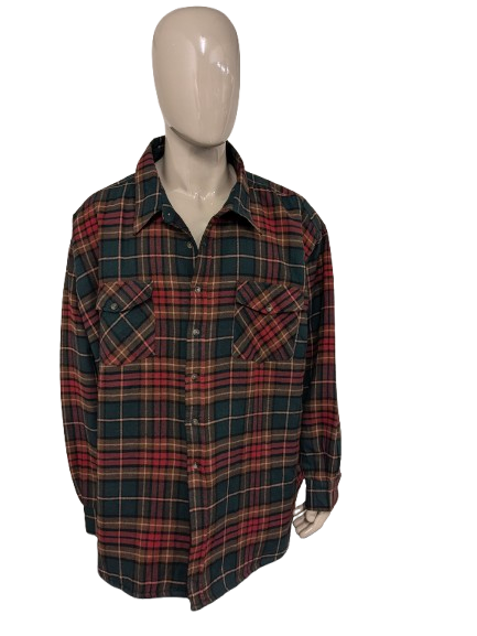 Harbor Bay gevoerd Flanellen overhemd. Rood Groen Bruin geruit. Maat 6XL.