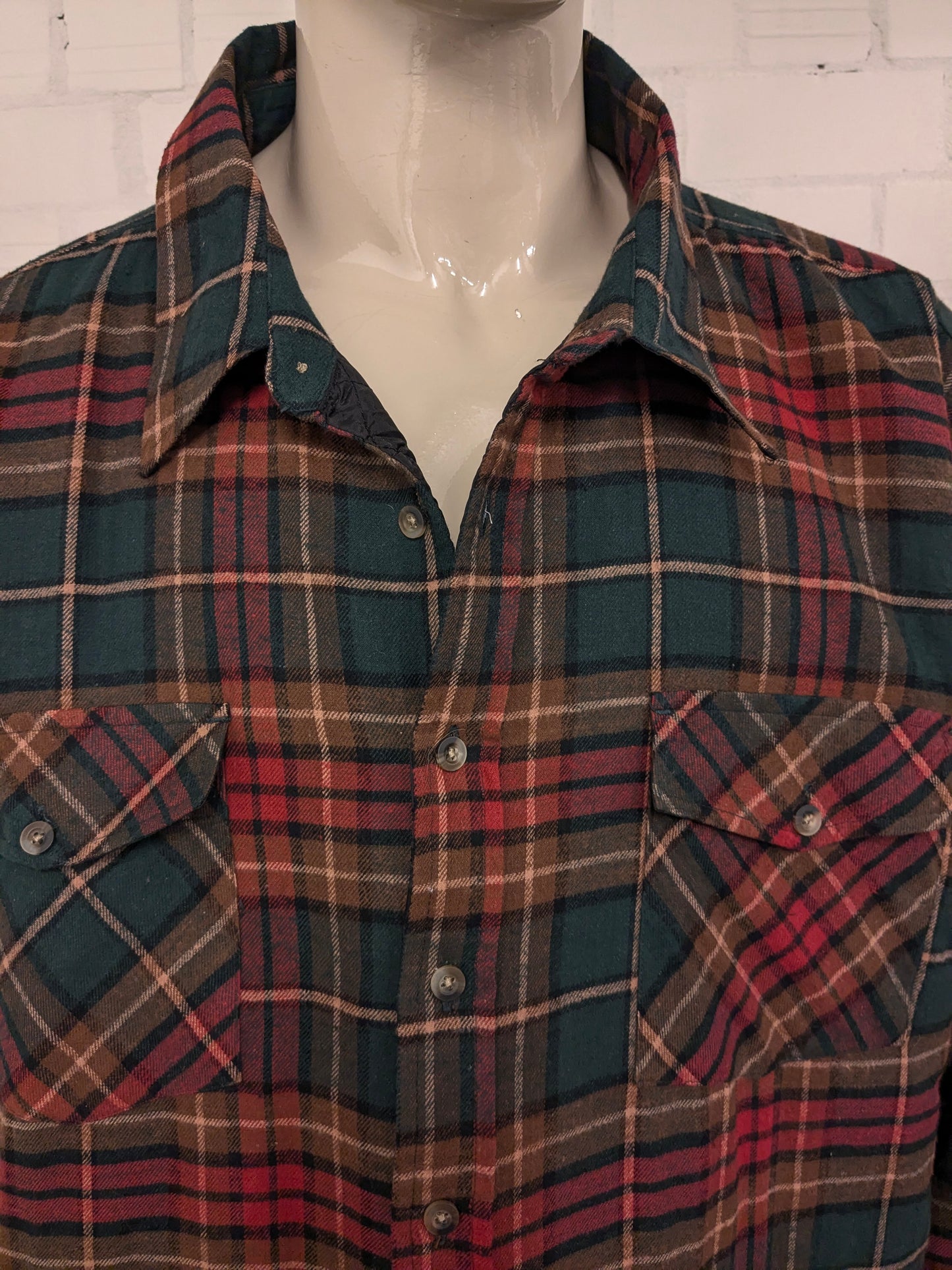 Harbor Bay gevoerd Flanellen overhemd. Rood Groen Bruin geruit. Maat 6XL.