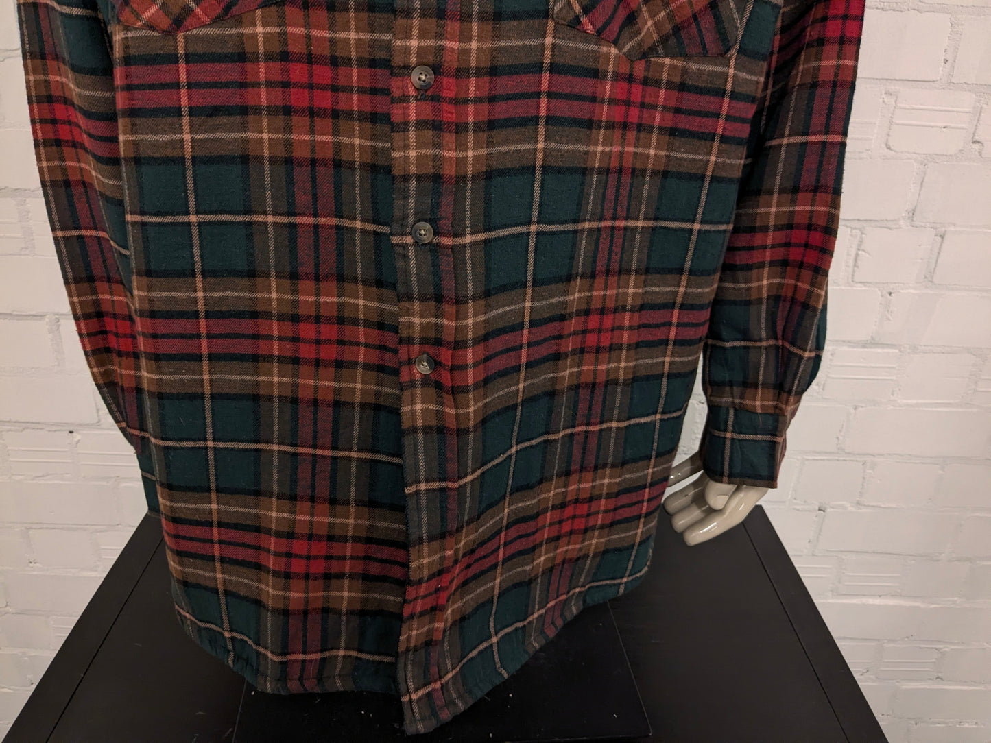 Harbor Bay gevoerd Flanellen overhemd. Rood Groen Bruin geruit. Maat 6XL.