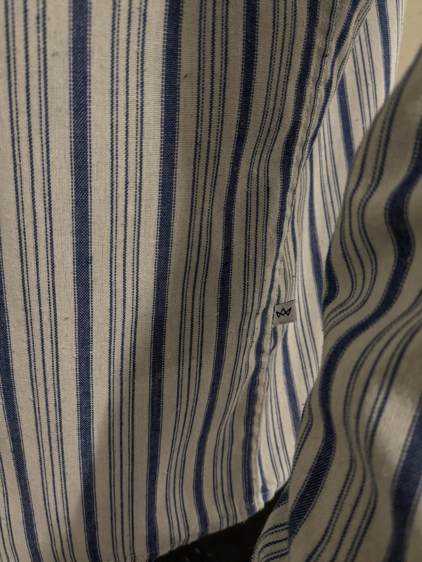 Kronstadt overhemd met boeren- farmer- korte kraag. Blauw Wit gestreept. Maat L.