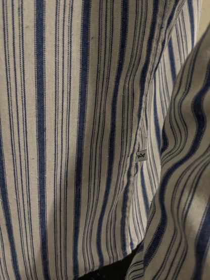 Kronstadt overhemd met boeren- farmer- korte kraag. Blauw Wit gestreept. Maat L.