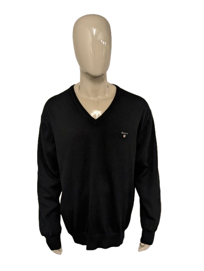 Gant Katoenen casual trui met V-Hals. Zwart gekleurd. Maat 2XL / XXL.