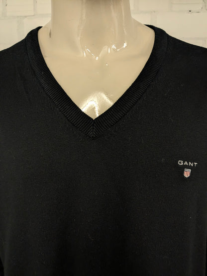 Gant Katoenen casual trui met V-Hals. Zwart gekleurd. Maat 2XL / XXL.