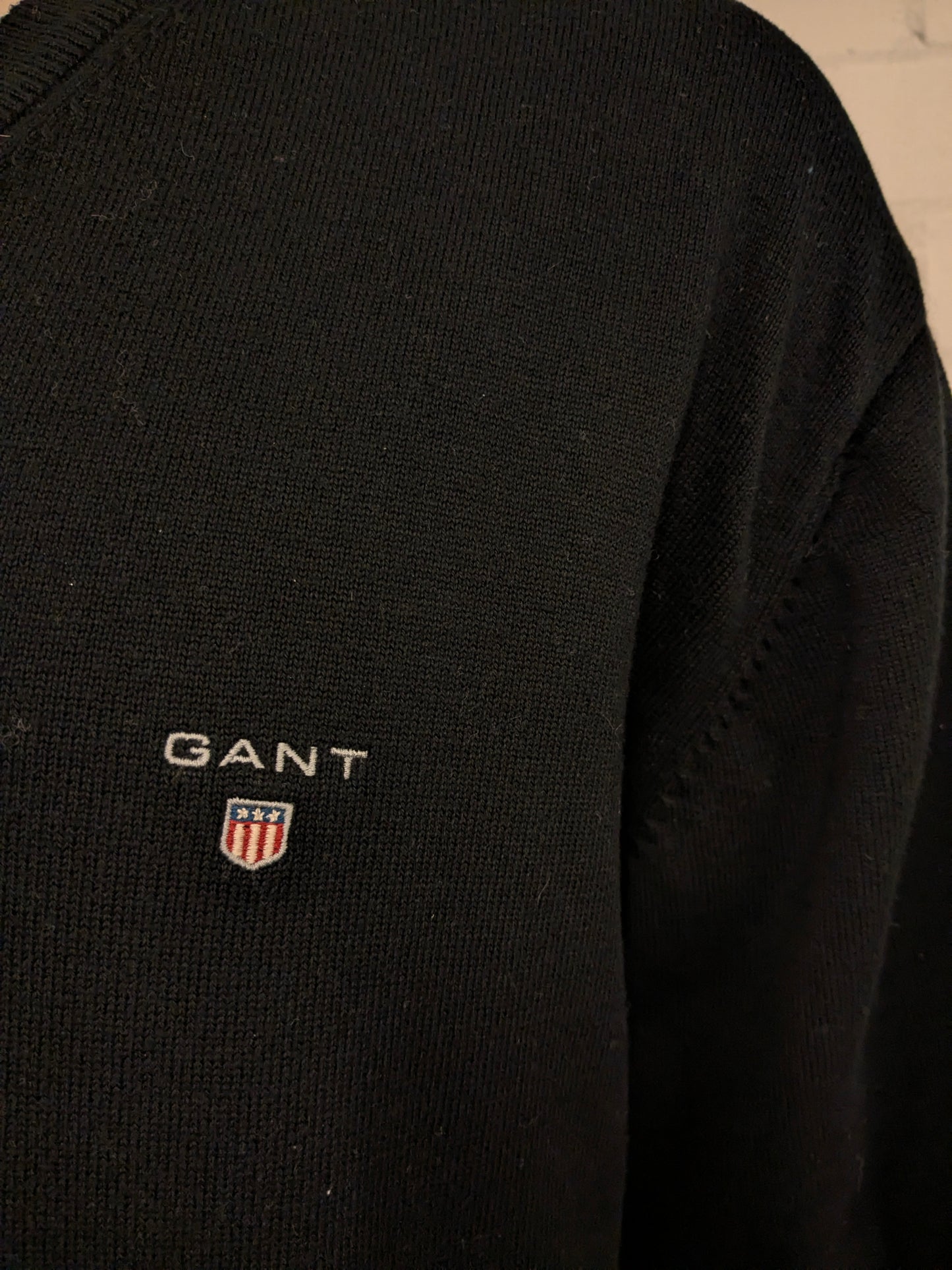 Gant Katoenen casual trui met V-Hals. Zwart gekleurd. Maat 2XL / XXL.