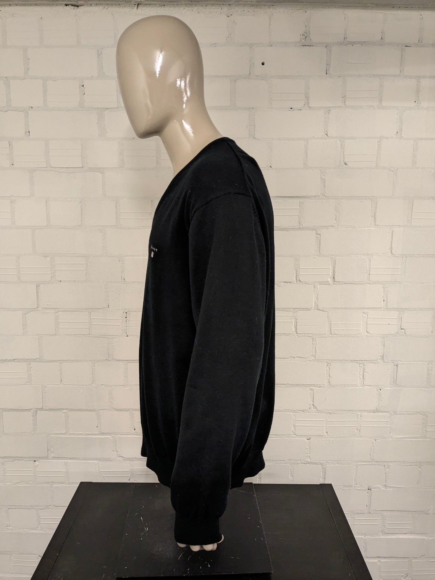 Gant Katoenen casual trui met V-Hals. Zwart gekleurd. Maat 2XL / XXL.