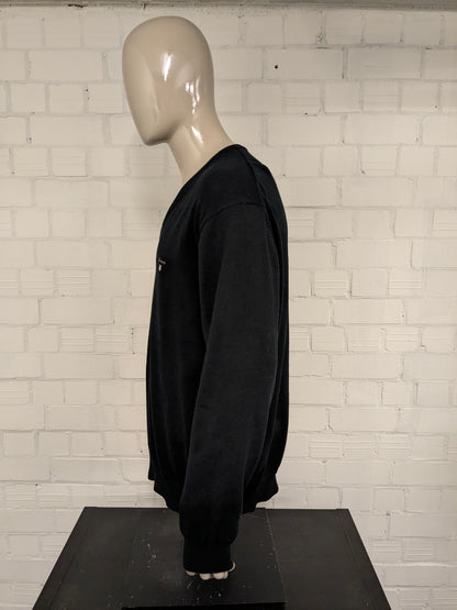 Gant Katoenen casual trui met V-Hals. Zwart gekleurd. Maat 2XL / XXL.