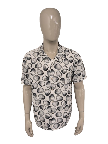 Goodfellow & Co overhemd korte mouw. Zwart Beige schelpen print. Maat XL.