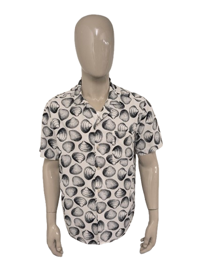 Goodfellow & Co overhemd korte mouw. Zwart Beige schelpen print. Maat XL.