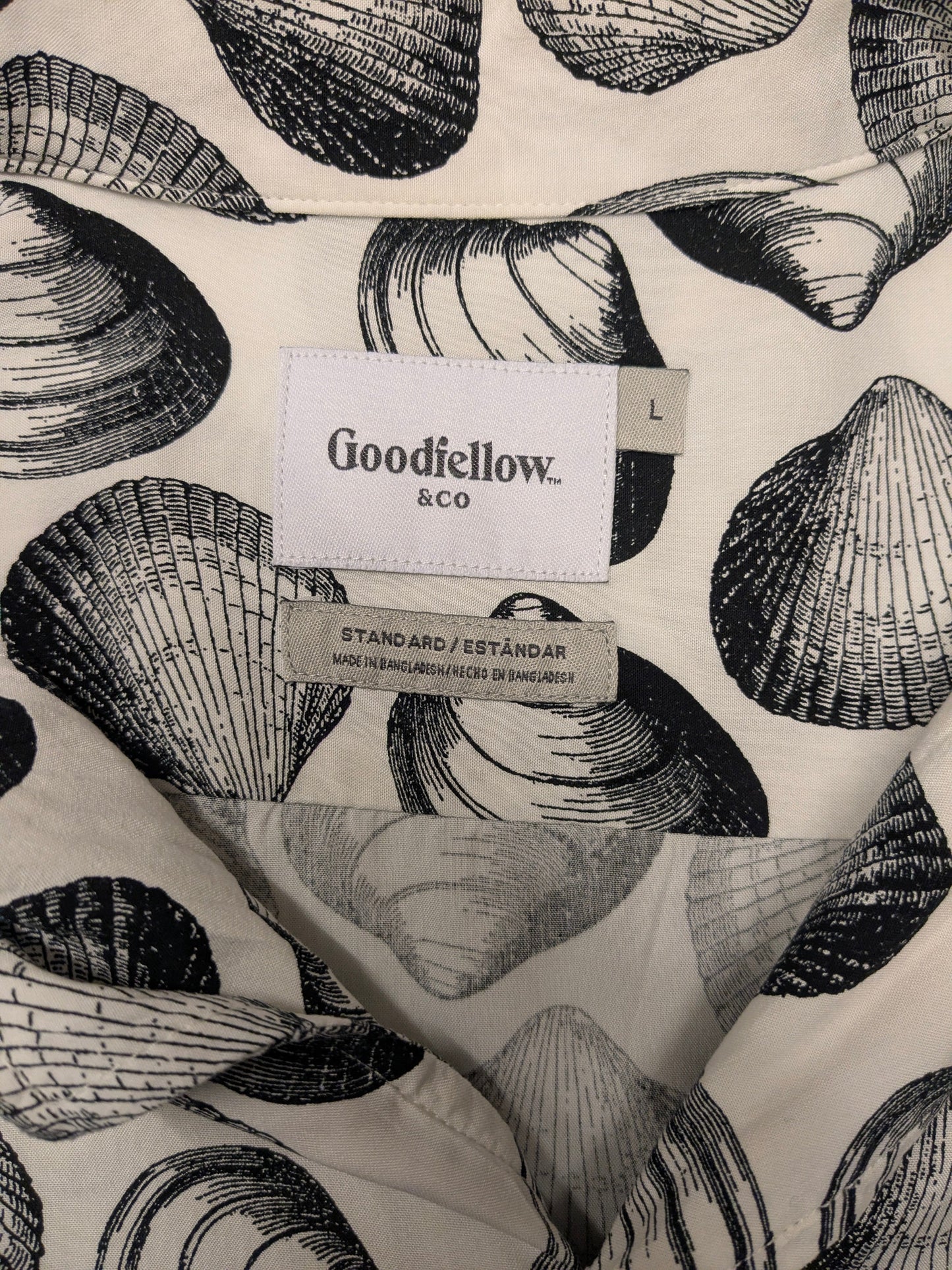 Goodfellow & Co overhemd korte mouw. Zwart Beige schelpen print. Maat XL.