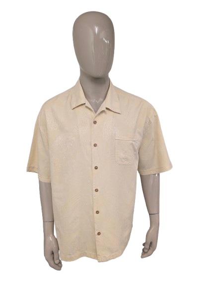 Jamaica Jaxx Zijden Hawaii overhemd korte mouw. Geel Blad / Bloemen motief. Maat 2XL / XXL.