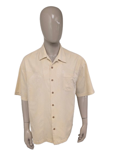 Jamaica Jaxx Zijden Hawaii overhemd korte mouw. Geel Blad / Bloemen motief. Maat 2XL / XXL.