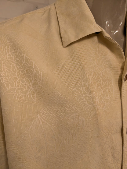 Jamaica Jaxx Zijden Hawaii overhemd korte mouw. Geel Blad / Bloemen motief. Maat 2XL / XXL.