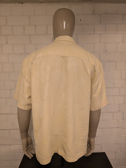 Jamaica Jaxx Zijden Hawaii overhemd korte mouw. Geel Blad / Bloemen motief. Maat 2XL / XXL.
