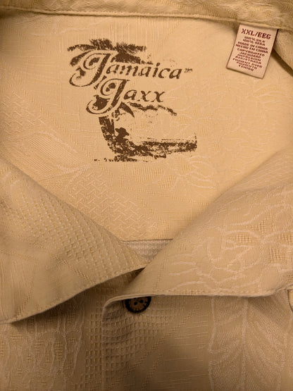Jamaica Jaxx Zijden Hawaii overhemd korte mouw. Geel Blad / Bloemen motief. Maat 2XL / XXL.