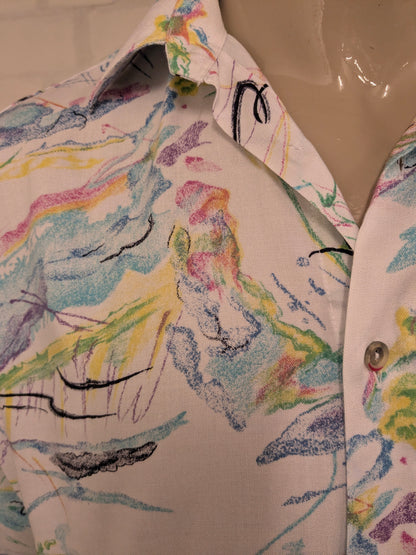 Vintage B.W.Moss overhemd korte mouw. Gekleurde print. Maat XL.