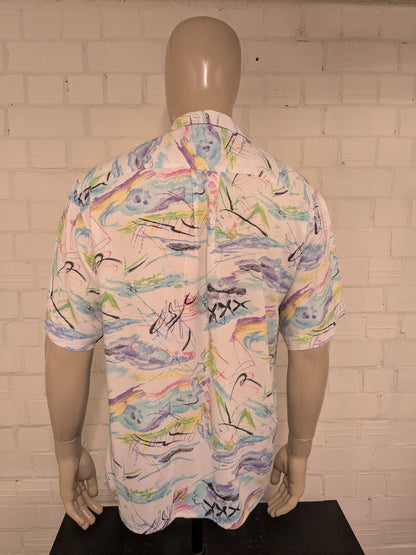 Vintage B.W.Moss overhemd korte mouw. Gekleurde print. Maat XL.